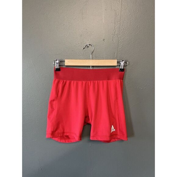 Adidas Womens Red Biker Shorts Compression Size Medium Aeroready - Picture 1 of 3